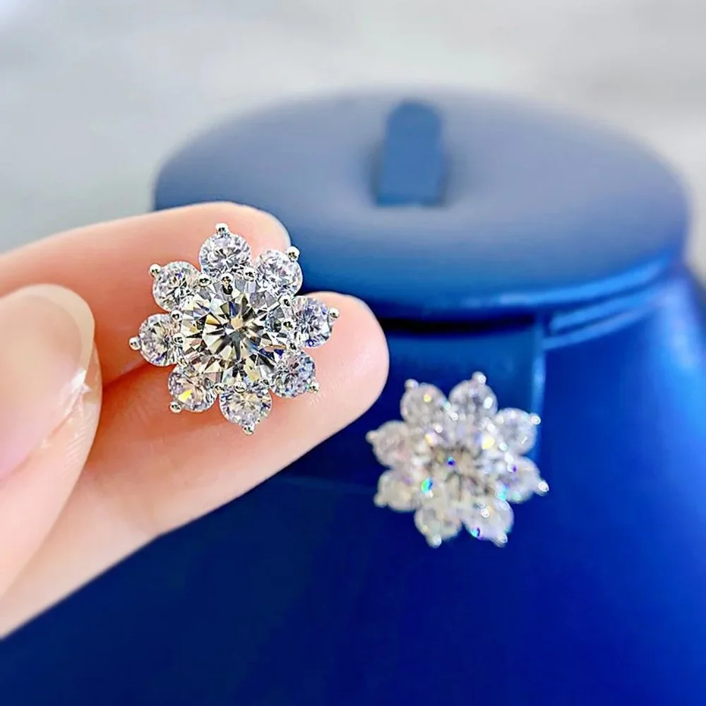 Certified 1 ct. t.w. Moissanite Diamond Sunflower Stud Earrings NEW